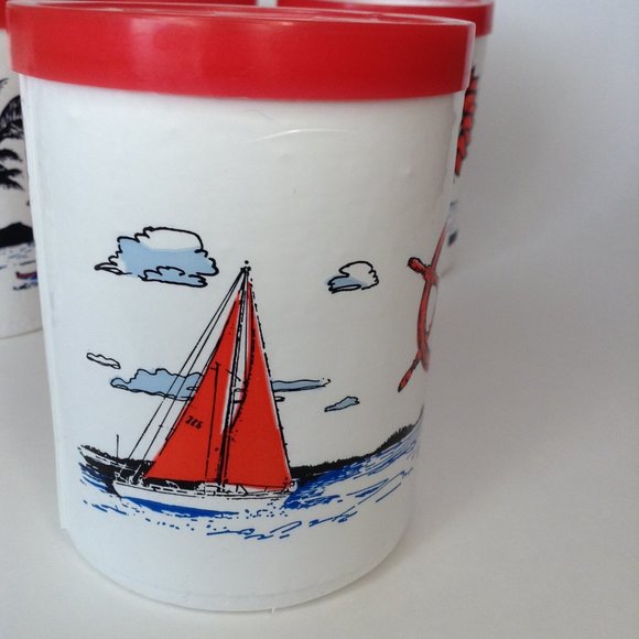 Lot of 6 Vintage Styrofoam Beer Pop Can Cooler Koozie Nautical Sailing Beach Sun - Picture 12 of 14